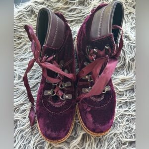 Sam Edelman Womens Velvet Round Toe Ribbon Lace Up Combat Boots Purple Size 7.5